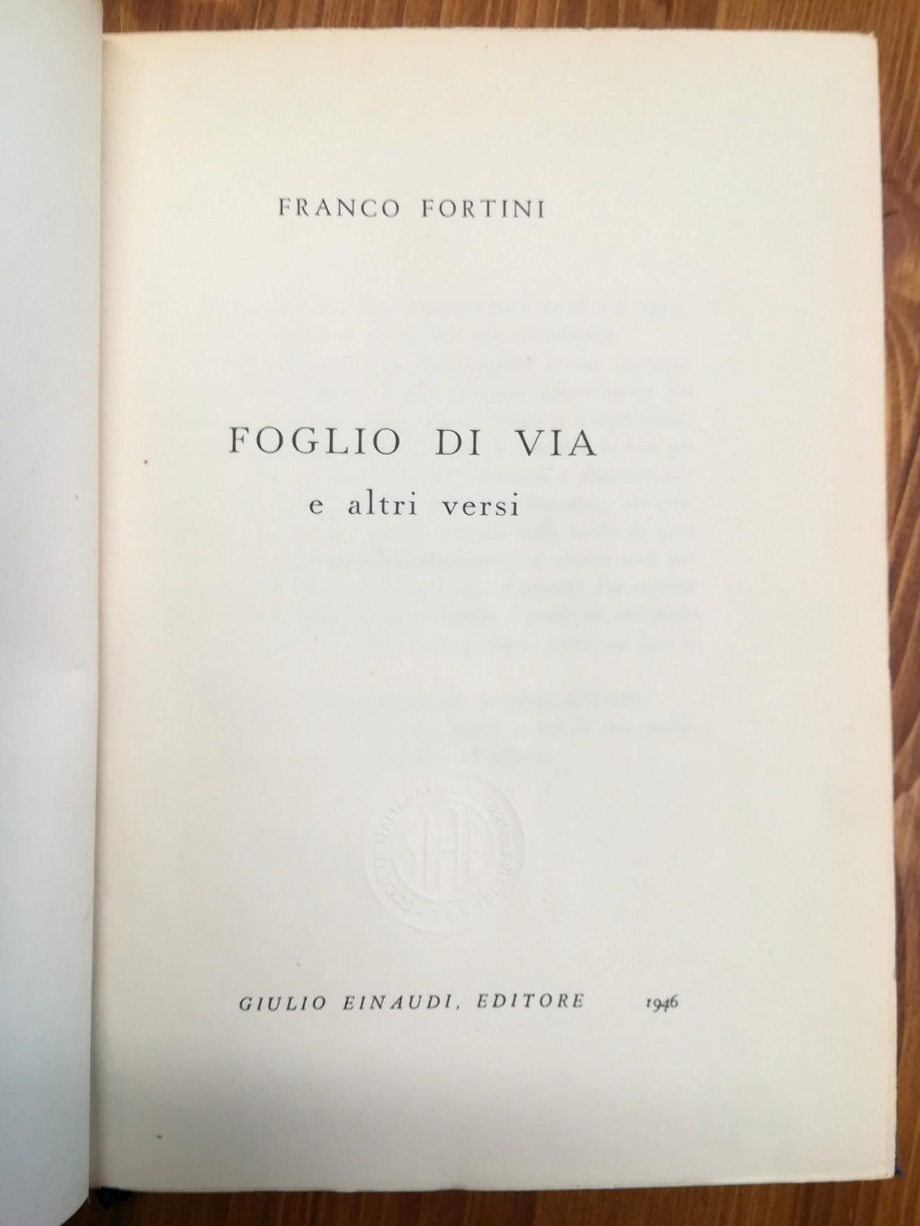 Foglio di via e altri versi