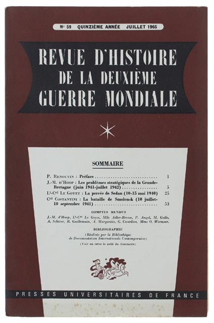 Revue D'Histoire De La Deuxième Guerre Mondiale - Collectif - copertina