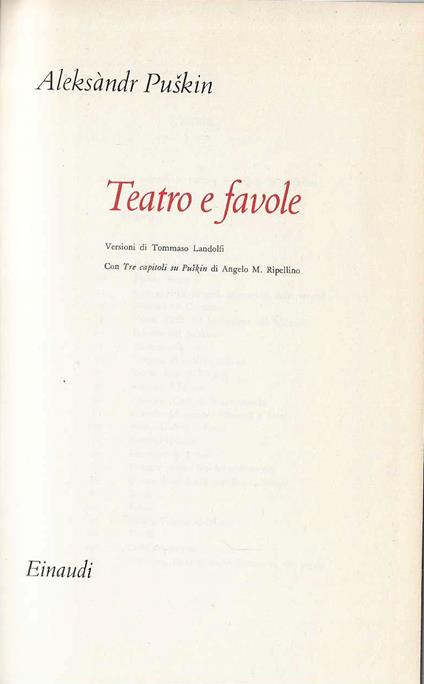 Teatro e favole - Aleksandr Puskin - copertina