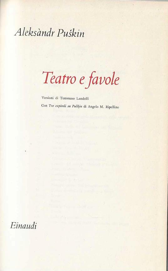 Teatro e favole - Aleksandr Puskin - copertina