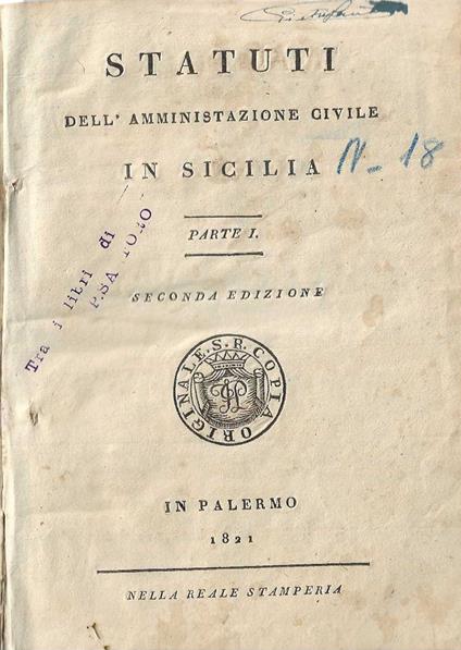 Statuti dell'amministrazione civile in sicilia - Parte I - Autori Vari - copertina