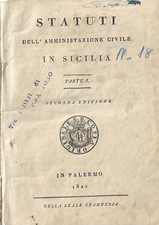 Statuti dell'amministrazione civile in sicilia - Parte I - Autori Vari - copertina