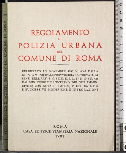Regolamento di polizia urbana del Comune di Roma - copertina