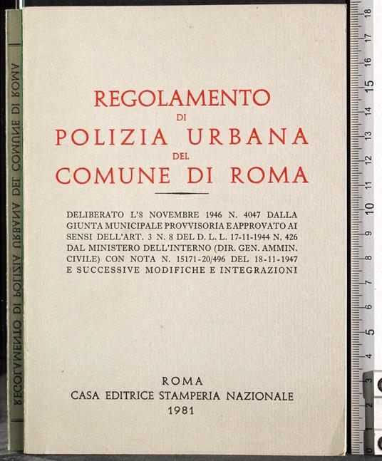 Regolamento di polizia urbana del Comune di Roma - copertina