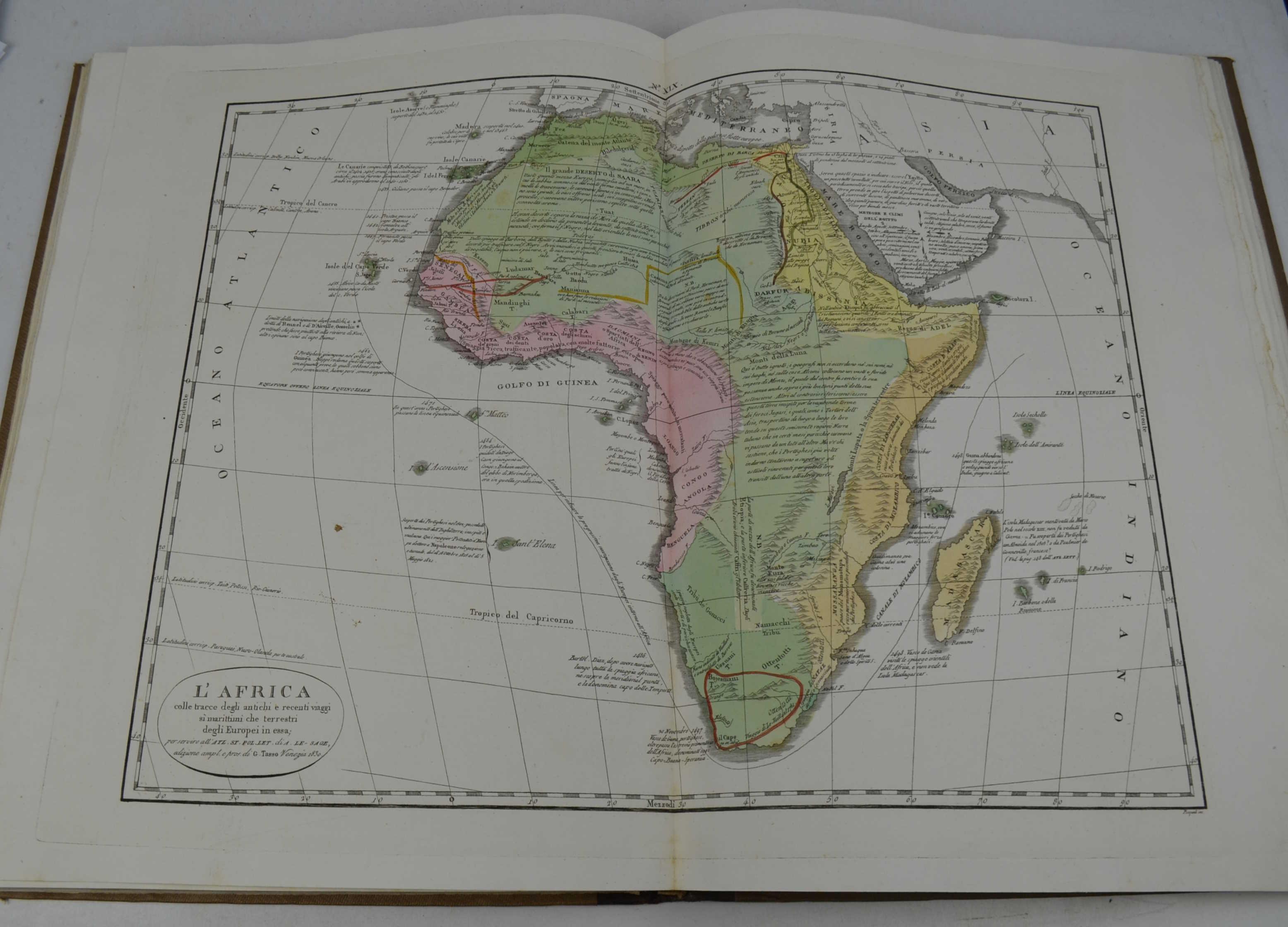 Atlante storico, geografico, genealogico, cronologico e letterario... in ogni sua parte corretto, ampliato e proseguito sino all'anno corrente. Prima veneta edizione
