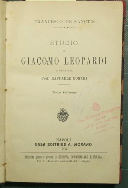 Studio su Giacomo Leopardi - Francesco De Sanctis - copertina