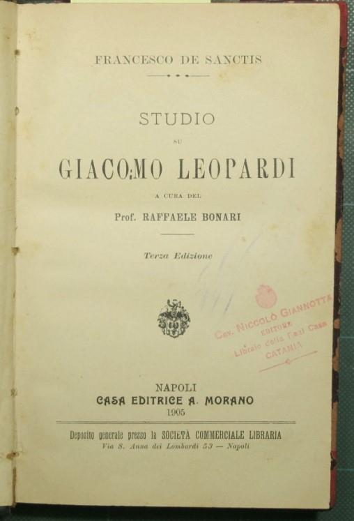 Studio su Giacomo Leopardi - Francesco De Sanctis - copertina