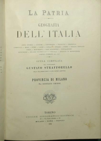 patria - Geografia dell'Italia - Provincia di Milano - Gustavo Strafforello - copertina