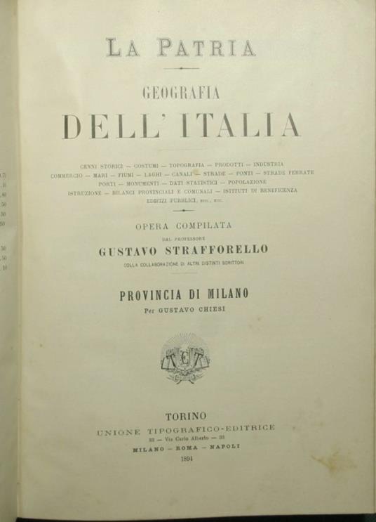 patria - Geografia dell'Italia - Provincia di Milano - Gustavo Strafforello - copertina