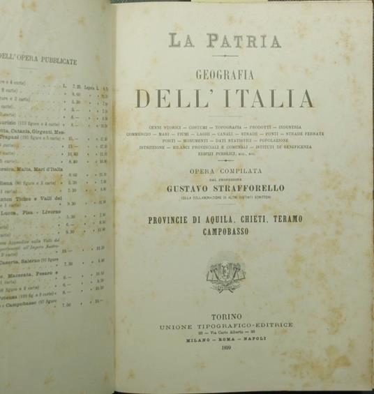 patria - Geografia dell'Italia - Provincie di Aquila, Chieti, Teramo, Campobasso; Provincie di Modena e Reggio nell'Emilia - Gustavo Strafforello - copertina