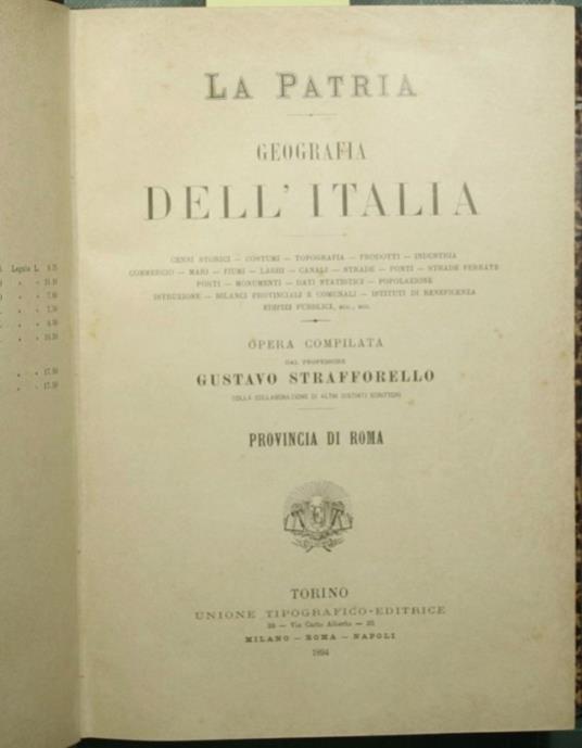 patria - Geografia dell'Italia - Provincia di Roma - Gustavo Strafforello - copertina