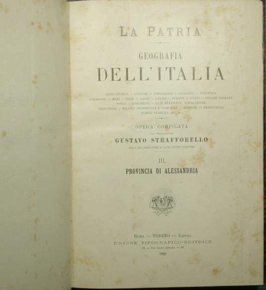 patria - Geografia dell'Italia - Provincia di Alessandria; Provincia di Cuneo - Gustavo Strafforello - copertina