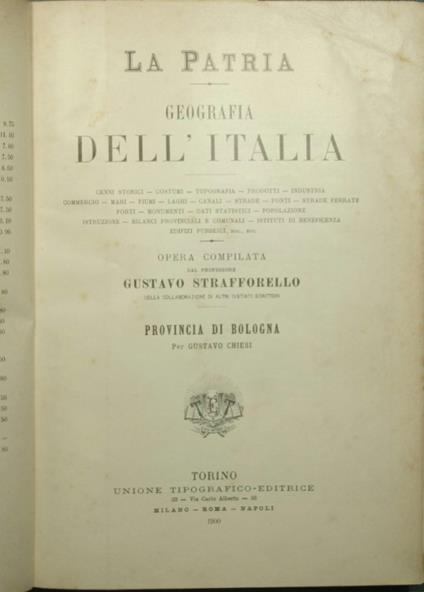 patria - Geografia dell'Italia - Provincia di Bologna; Provincia di Venezia - Gustavo Strafforello - copertina