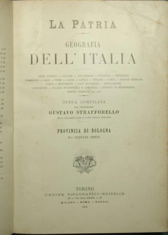 patria - Geografia dell'Italia - Provincia di Bologna; Provincia di Venezia - Gustavo Strafforello - copertina