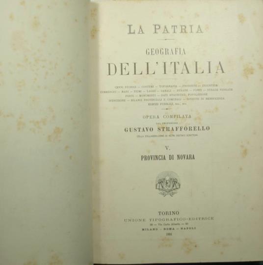 patria - Geografia dell'Italia - Provincia di Novara; Provincie di Genova e Porto Maurizio - Gustavo Strafforello - copertina