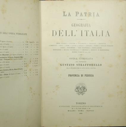 patria - Geografia dell'Italia - Provincia di Perugia; Provincie di Massa e Carrara, Lucca, Pisa, Livorno - Gustavo Strafforello - copertina
