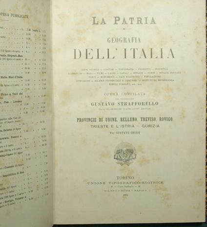 patria - Geografia dell'Italia - Provincie di Udine, Belluno, Treviso, Rovigo, Trieste e l'Istria, Gorizia - Gustavo Strafforello - copertina