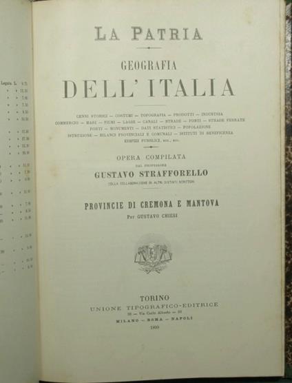 patria - Geografia dell'Italia - Provincie di Cremona e Mantova - Gustavo Strafforello - copertina