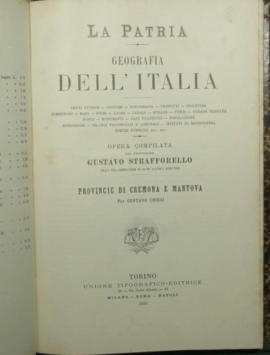 patria - Geografia dell'Italia - Provincie di Cremona e Mantova - Gustavo Strafforello - copertina