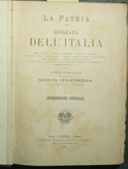 patria - Geografia dell'Italia - Introduzione generale; Provincia di Torino - Gustavo Strafforello - copertina