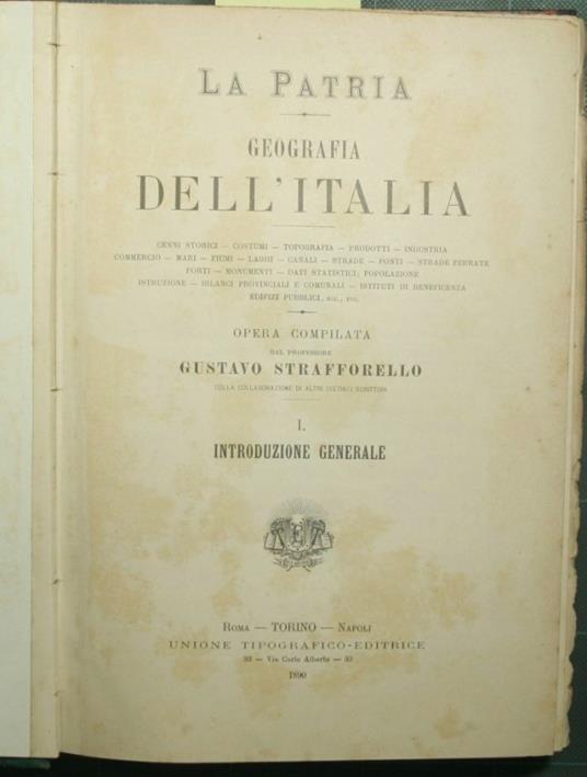 patria - Geografia dell'Italia - Introduzione generale; Provincia di Torino - Gustavo Strafforello - copertina