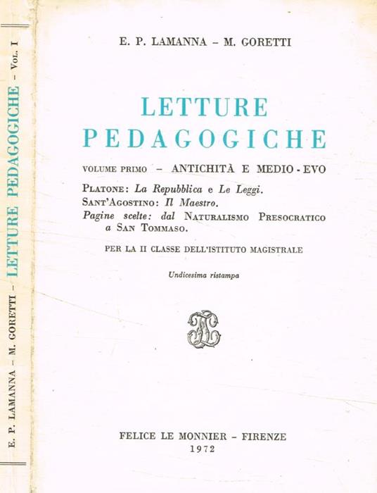 Letture pedagogiche vol.I - Paolo E. Lamanna - copertina