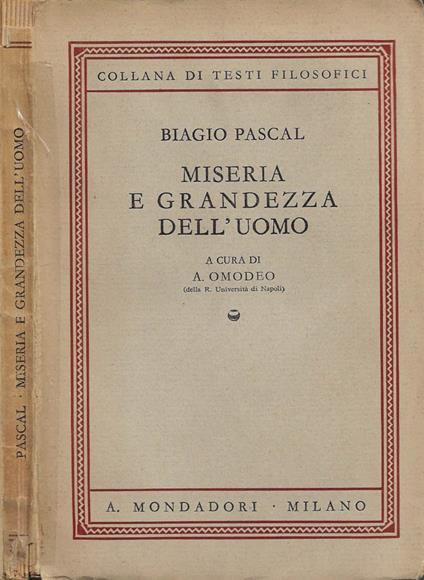 Miseria e grandezza dell'uomo (da I Pensieri) - Blaise Pascal - copertina