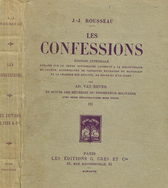 Les confessions vol.III - Jean-Jacques Rousseau - copertina