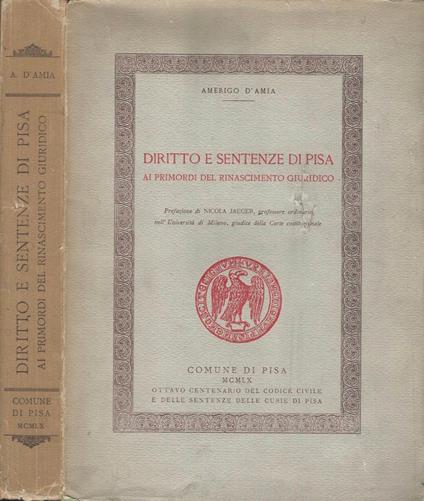 Diritto e sentenze di Pisa - Amerigo D'Amia - copertina