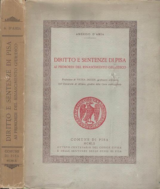 Diritto e sentenze di Pisa - Amerigo D'Amia - copertina
