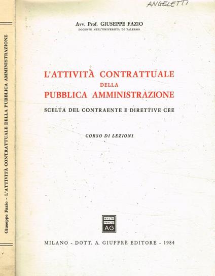 L' attività contrattuale della pubblica amministrazione - Giuseppe Fazio - copertina