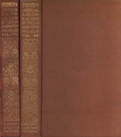 Critical and historical essays Vol. I - II - Thomas Babington Macaulay - copertina