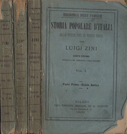 Storia poplare d' Italia Vol. I - II - III - Luigi Zini - copertina