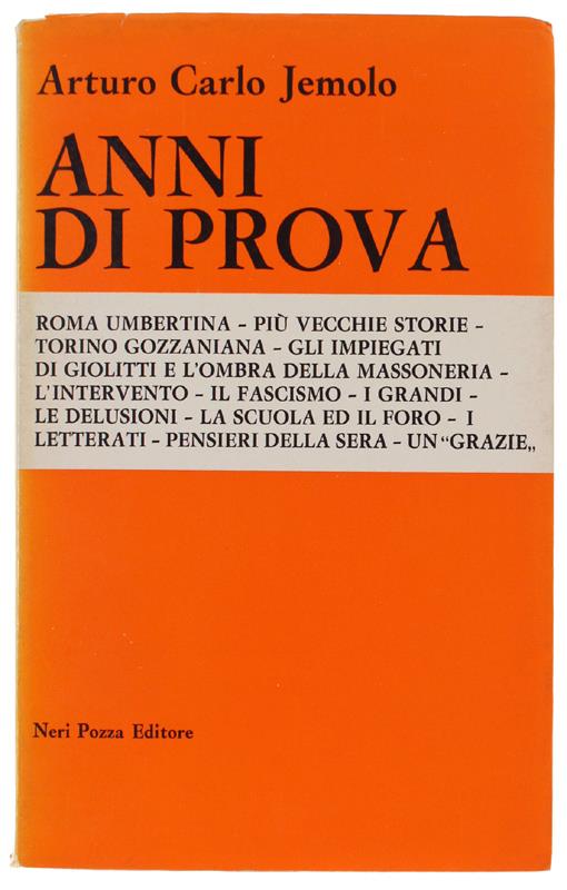 Anni Di Prova - Arturo Carlo Jemolo - copertina
