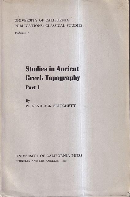Studies in Ancient Greek Topography. Part I - copertina