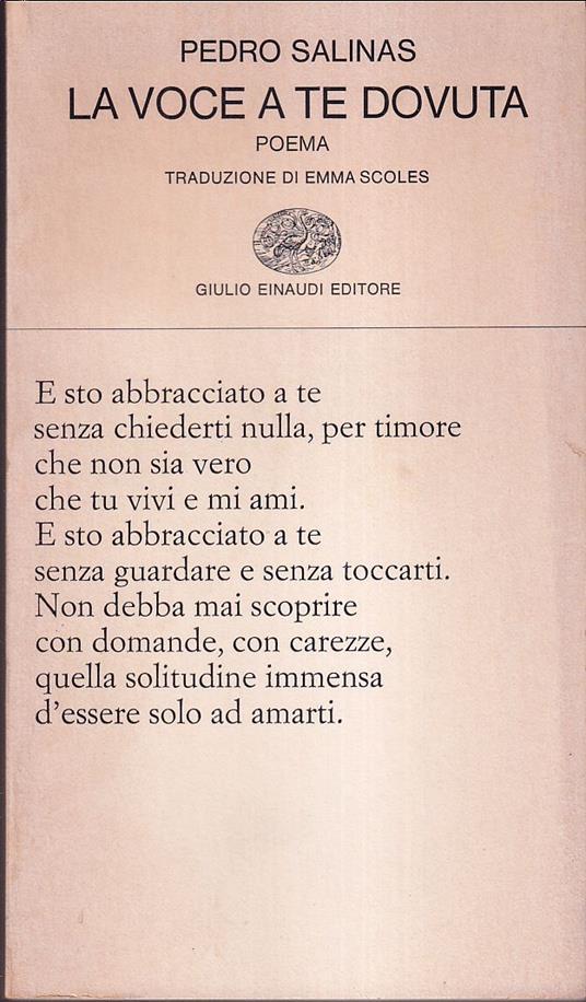 voce a te dovuta Poema A cura di Emma Scoles - Pedro Salinas - copertina