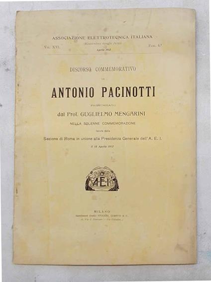 Discorso commemorativo di Antonio Pacinotti - Guglielmo Marini - copertina
