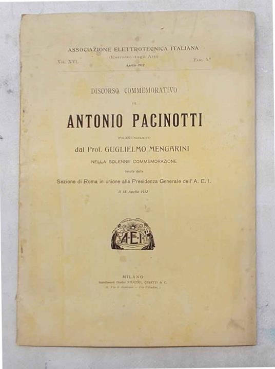 Discorso commemorativo di Antonio Pacinotti - Guglielmo Marini - copertina