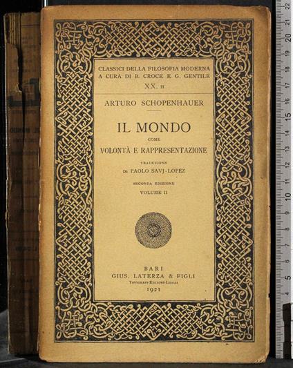 Il mondo come volontà e rappresentazione Volume II - Arthur Schopenhauer - copertina