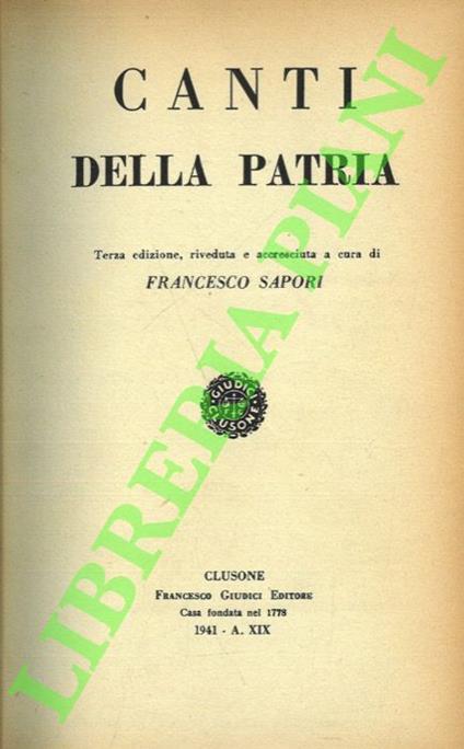 Canti della patria - Francesco Sapori - copertina