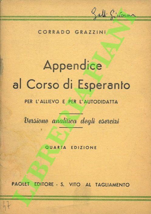 Appendice al Corso di Esperanto per l’allievo e l’autodidatta. Versione analitica degli esercizi - Corrado Grazzini - copertina