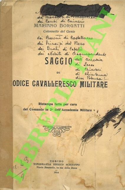Saggio di codice cavalleresco militare - Mario Borgatti - copertina