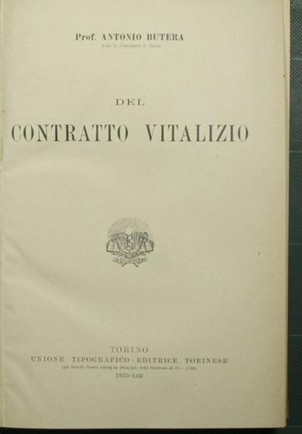 Del contratto vitalizio - Antonio Sutera - copertina