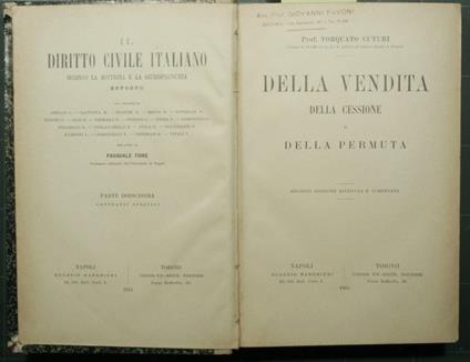 Della vendita, della cessione e della permuta - copertina