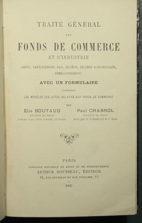 Traitè general des fonds de commerce et d'industrie - copertina