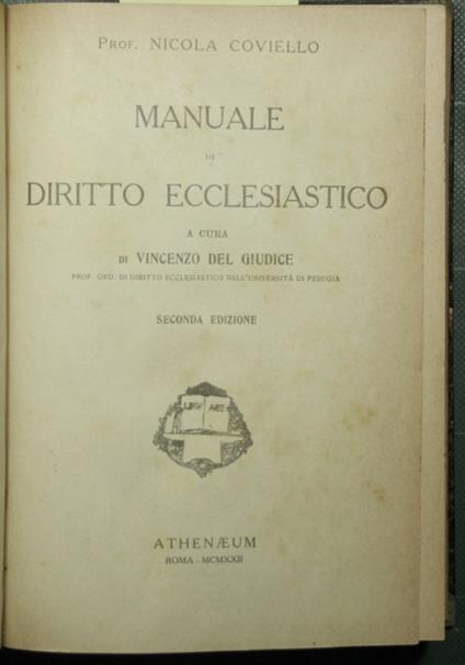 Manuale di diritto ecclesiastico - Nicola Coviello - copertina