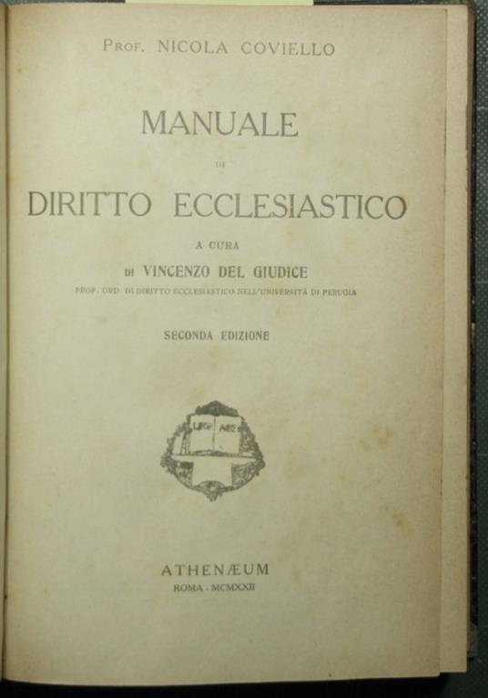 Manuale di diritto ecclesiastico - Nicola Coviello - copertina