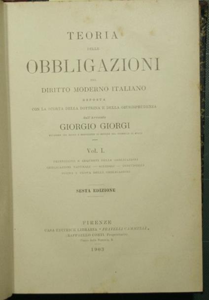 Teoria delle obbligazioni nel diritto moderno italiano - Giorgio Giorgi - copertina