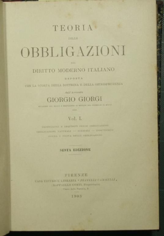 Teoria delle obbligazioni nel diritto moderno italiano - Giorgio Giorgi - copertina