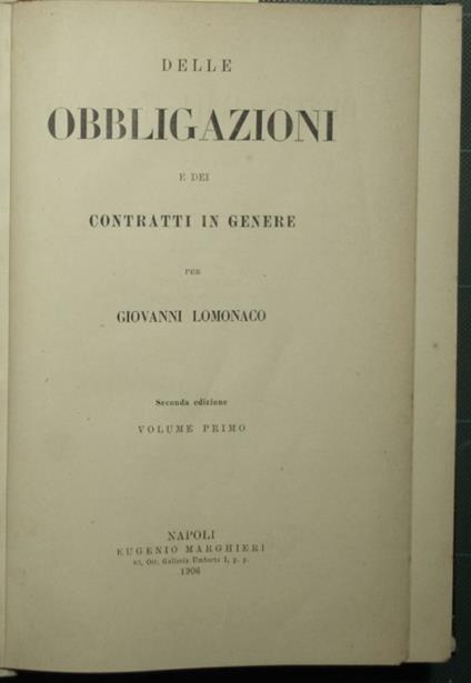 Delle obbligazioni e dei contratti in genere - Giovanni Lomonaco - copertina